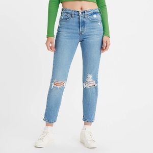 Levi's Wedgie Icon High Waisted Distressed Tapered Blue Jeans